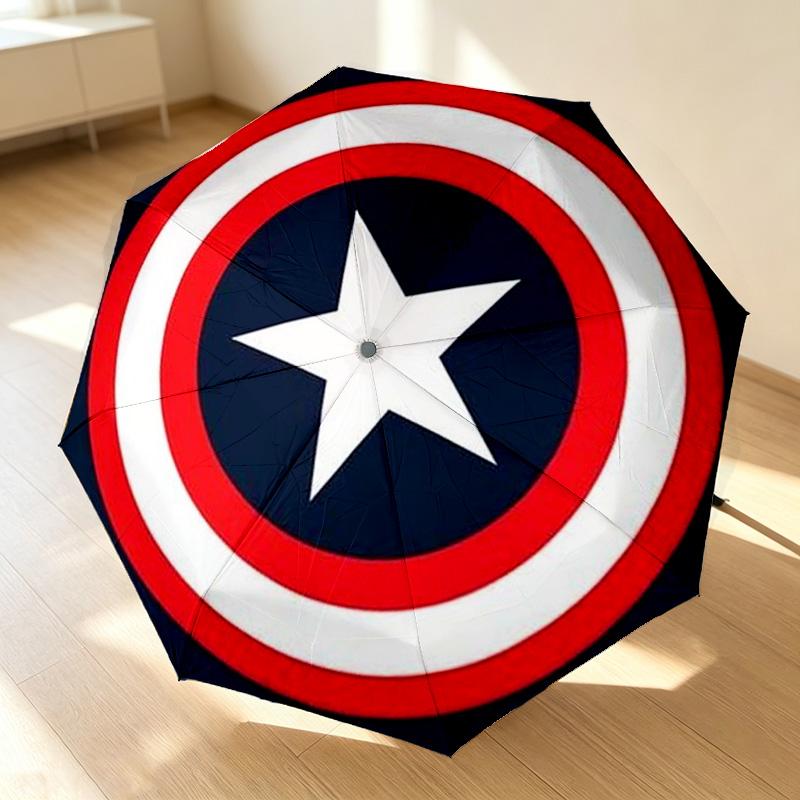 Captain America Shield 8 Ribs 3Fold Black Glue Uv Protection Umbrella Sun Protection Rainproof Compact Folding Umbrella For Travel Daily Use C92320