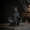 Yousheng 3D Printed Gothic Werewolf Meditation Statue, Zen Beast Warrior Sculpture with Round Base, Matte Black Fantasy Desk Decor, Unique Gift for