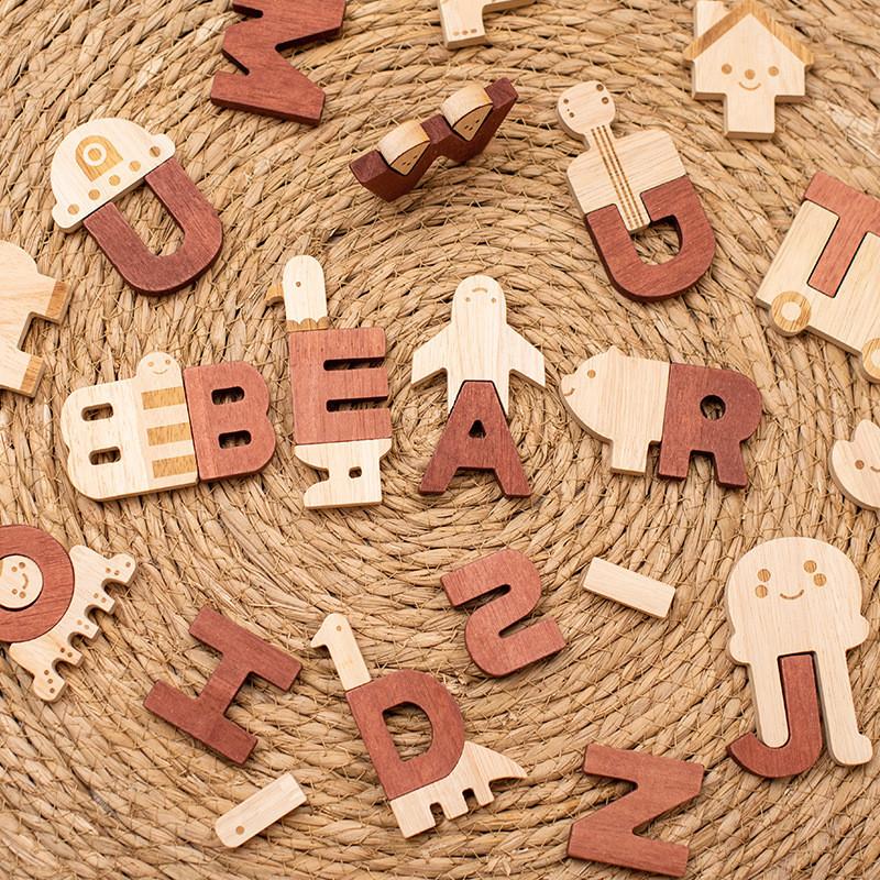 Wooden Alphabet Puzzle For Kids Educational Toy With Word Building And Number Blocks