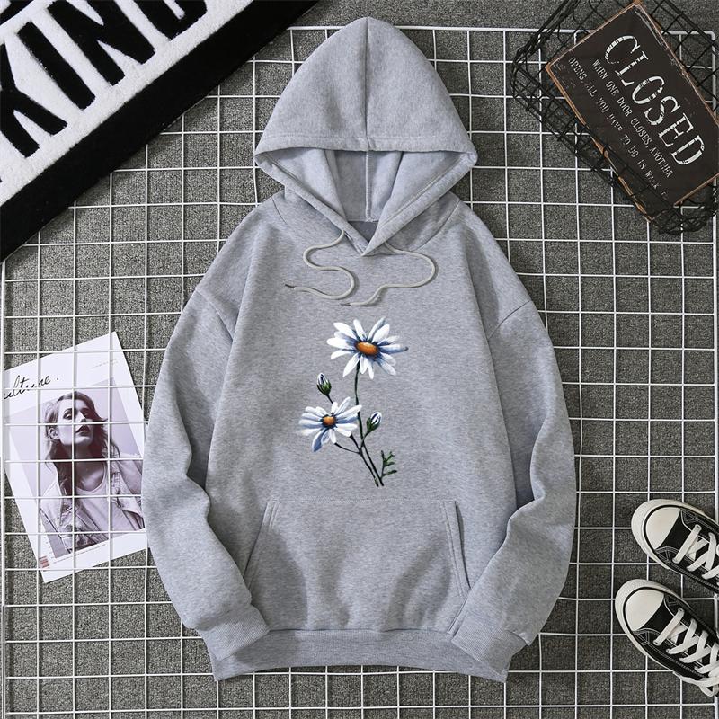 2025Creative White chrysanthemumPattern Women clothing Soft Simplicity hoddy Hot Sale Basics Streetwears Personality Hip HopTop