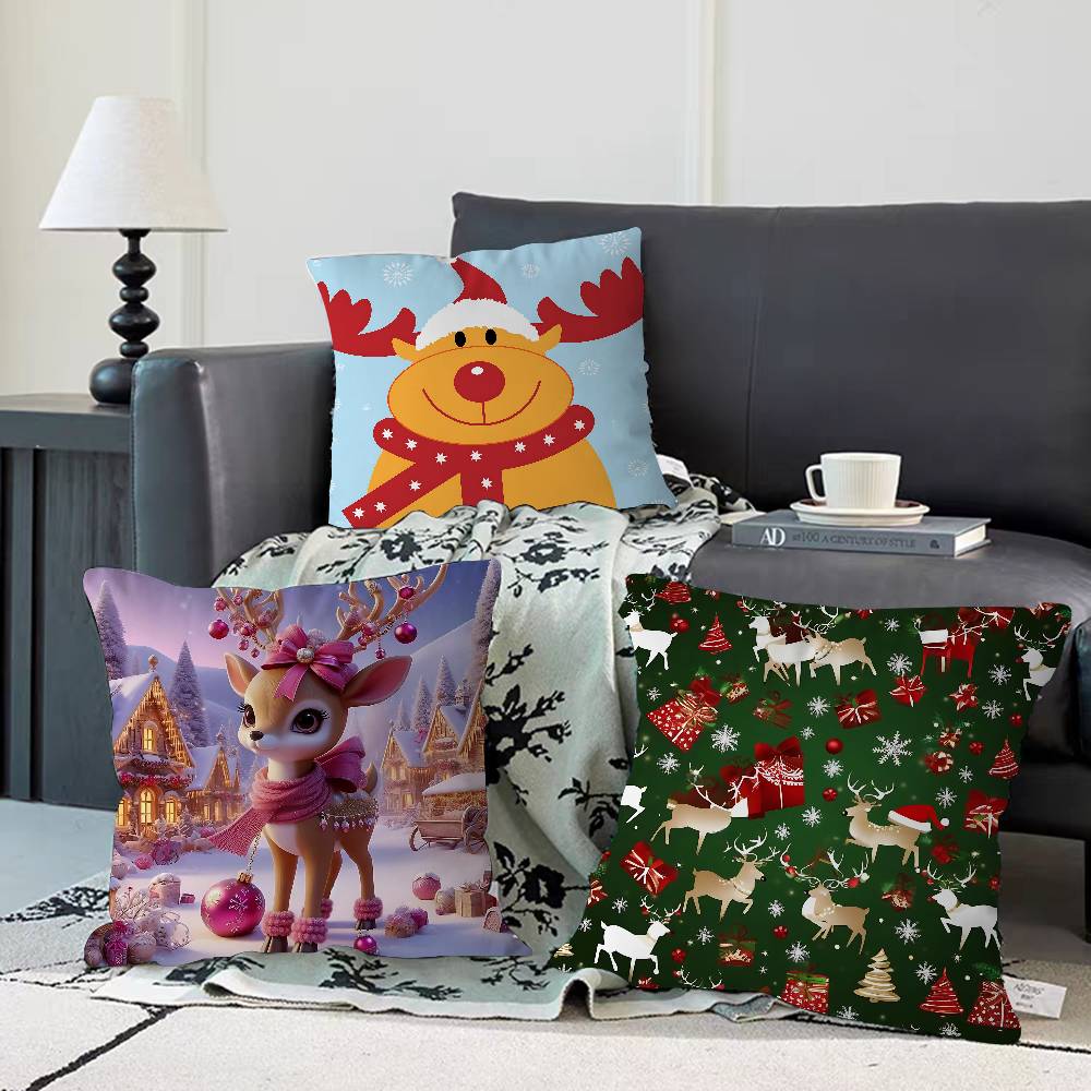 Weihnachts Rentier Kissenbezug Abnehmbarer Waschbarer Kissenbezug – Ganzjahresweichleinen