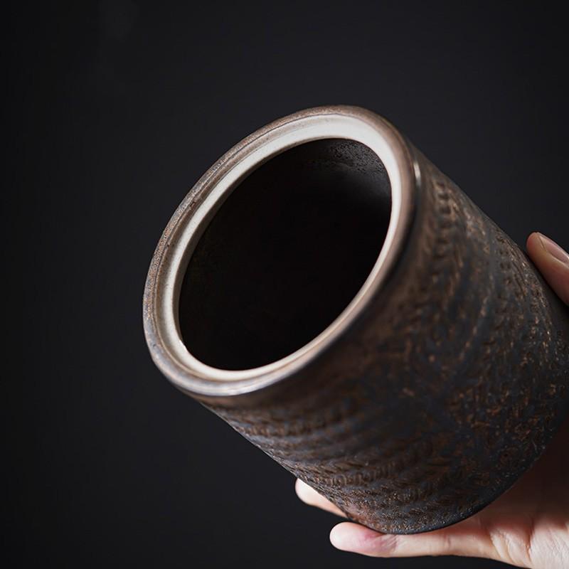 Tea Sealed Storage Tank Porcelain Sealed Jar Tea Storage Jar Rough Pottery Imitation Bamboo Woven Pattern Vintage Ceramic Jars
