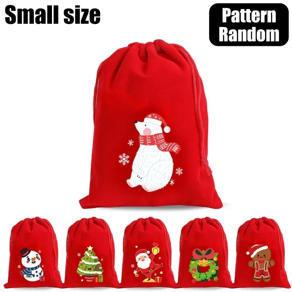 Merry Christmas Velvet Bags Drawstring Pouch Candy Snack Gifts Bag Jewelry Packaging Bags For Christmas New Year Decoration