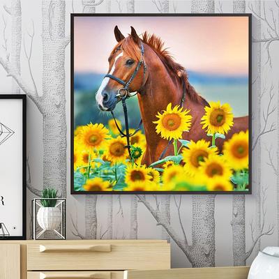 Pictură cu Diamante 5D DIY Floarea Soarelui și Cai Broderie cu Diamante Acoperire Completă Anime Kituri Cusătură în Cruce Decor Acasă Cadou Handmade