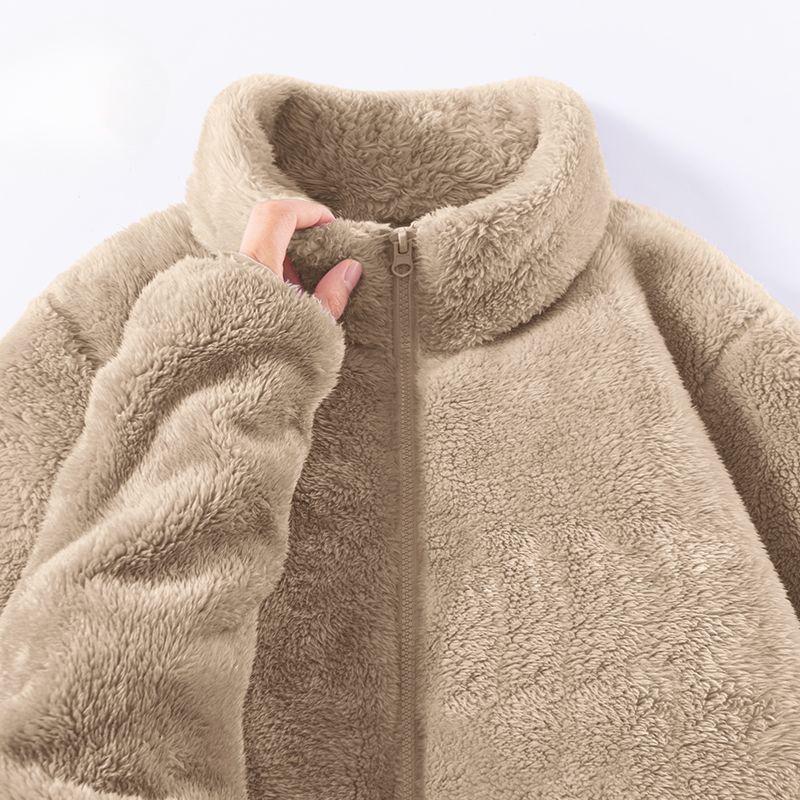 Fleece jacket women's autumn and winter double-sided fleece clothes thermal stand-up neck cardigan stand-up neck jacket