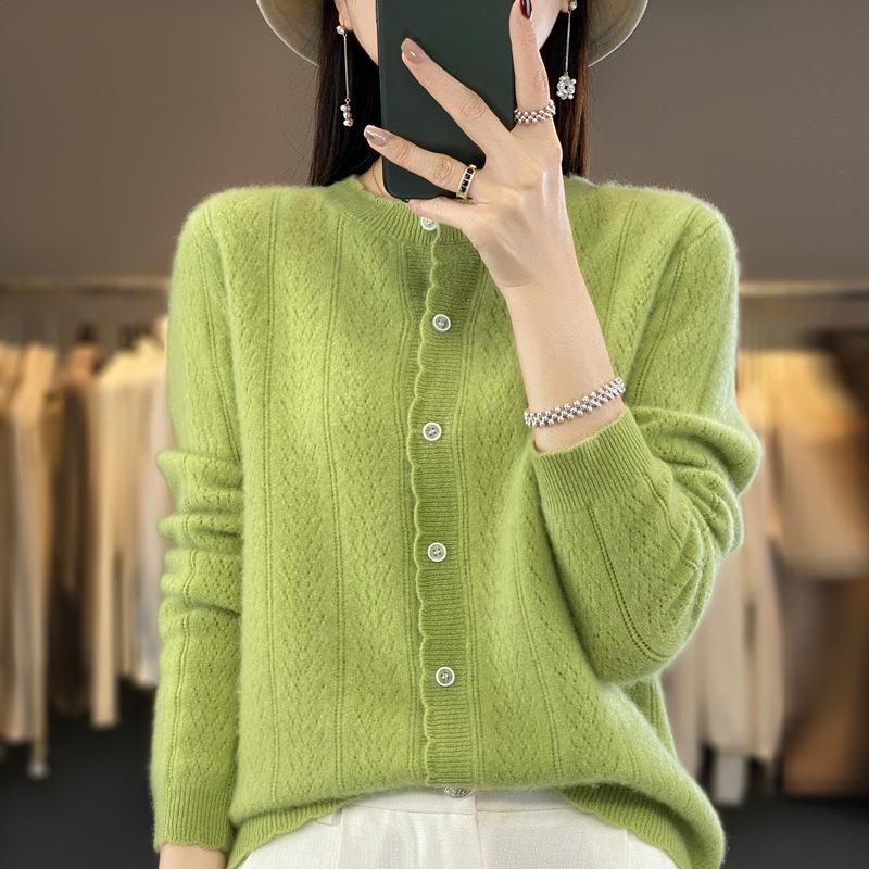 Cardigan Women's Autumn and Winter Round-neck Jacquard Sweater, Loose Wool Sweater, Knitted Light Jacket