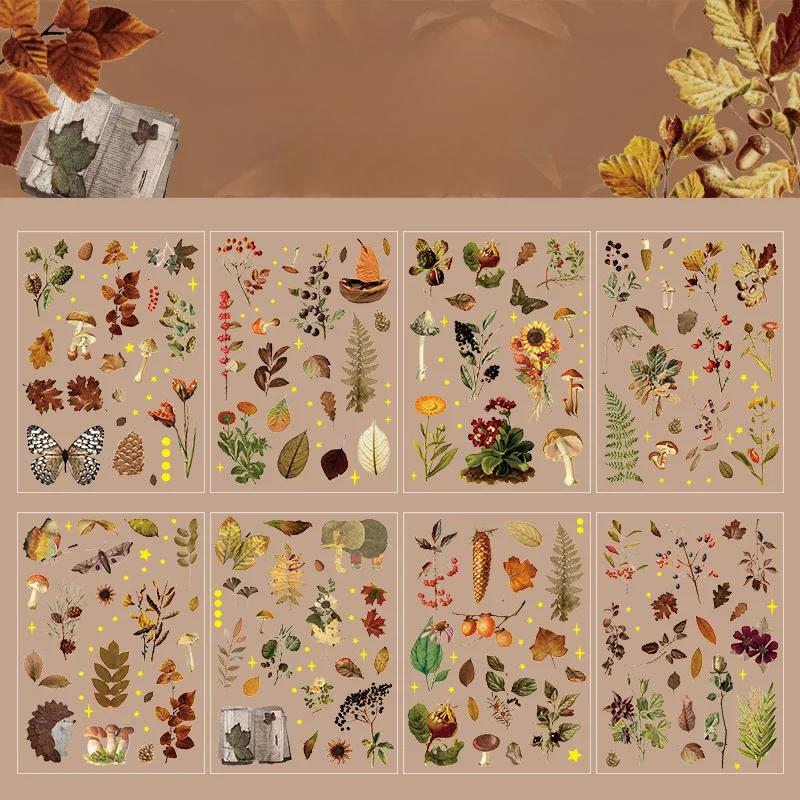 

8 листов/набор Винтажные наклейки «Осенние листья» Креативные декоративные для ручного аккаунта, дневника, скрапбукинга, материалы для джанк-журнала