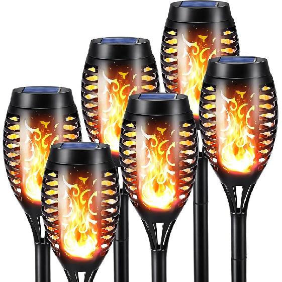 Toodour Solar Torch Flame Lights, 6 Pack Solar Lights Outdoor with Flickering Flame, Waterproof Solar Pathway Lights Landscape Decoration Lighting Warm White-6 Pack