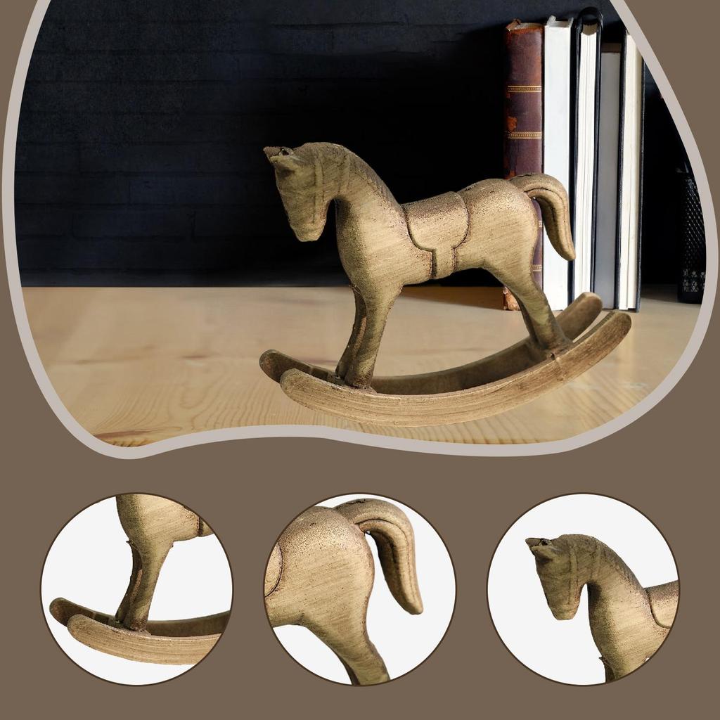 Rocking Horse Wooden Sculpture Ornament Figurine for Shelf Living Room Gift Bedroom