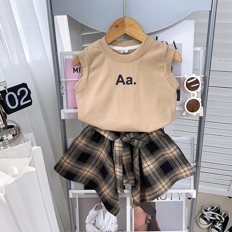 Girls' Trendy Summer Skirt & Sleeveless Top Set AXA585