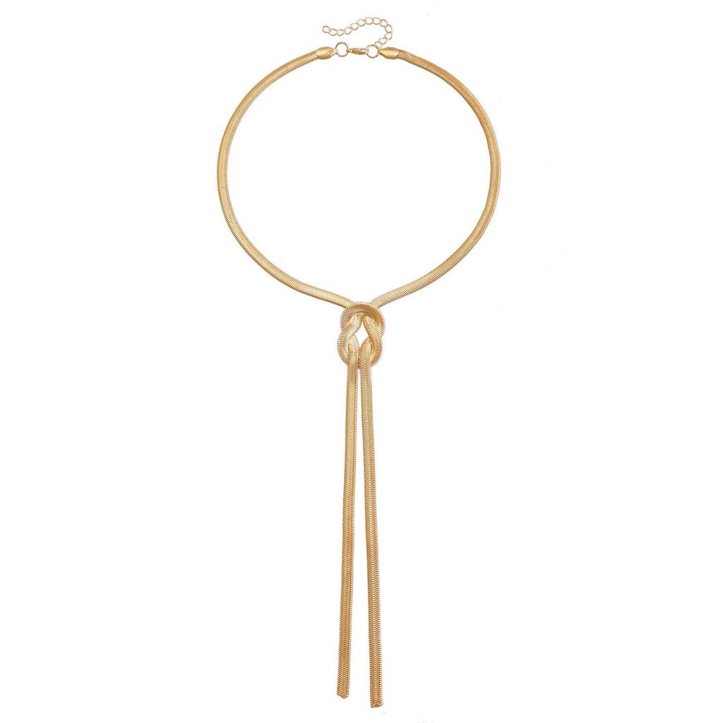 Stylish Textured Metal Knotted Snake Chain Necklace