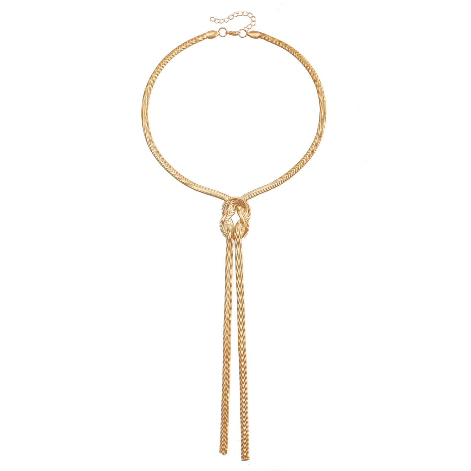 

Стильное текстурированное металлическое колье-цепочка «Змея» с узлом