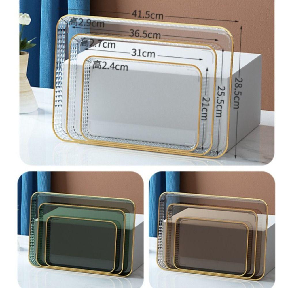 Transparent Tray Light Luxury Tray Rectangular Fruit Snack Plates Minimalist Bread Tray  Household