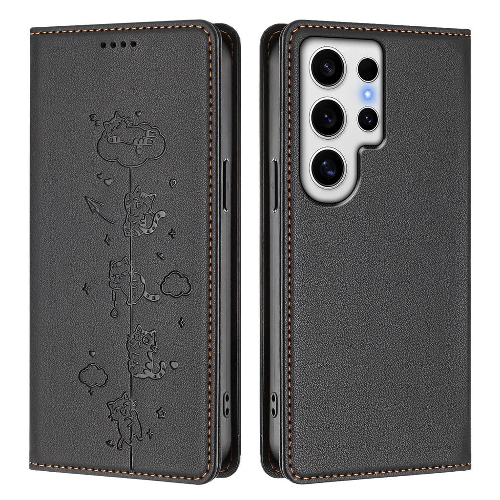 For Samsung Galaxy S24 Ultra Case RFID Blocking Wallet Stand Imprinted Cat Pattern Leather Phone Cover