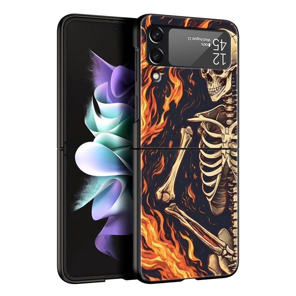 Skeleton Skull Hard PC Phone Case For Samsung Galaxy Z Flip 7 6 5 4 Black Cover For Galaxy Z Flip 3 Foldable Shell Fundas Capas