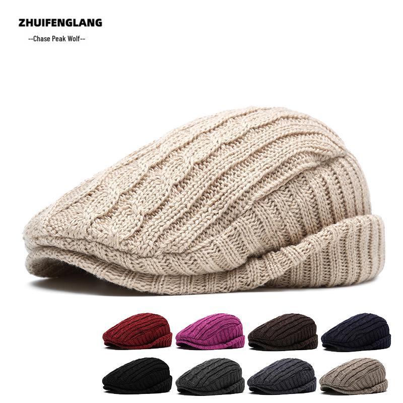 Men's Warm Fleece-Lined Striped Duckbill Beret - British Style Autumn/Winter Newsboy Cap