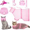 Patelai 5 Pcs Cat Bathing Bag Set Cat Grooming Bag Adjustable Pet Shower Net Muzzles Nail Clipper Tick Remover Tool Massage Brush(Pink)