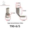 T90 Copper Tube Terminal, 90-Degree Right-Angle Bend Crimp Lug, T90-6/5 To T90-240/16 Copper Wire Lug