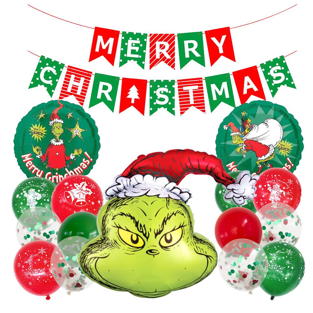 

Christmas Balloon Santa Gift Flag Set Decorative Atmosphere Arrangement Printed Latex Balloon Set 20