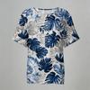 Damen Kurzarm Henley-Hemd mit Brusttasche Leichte Baumwoll-Leinen-Mischung Tropischer Print Lässiges Sommeroberteil