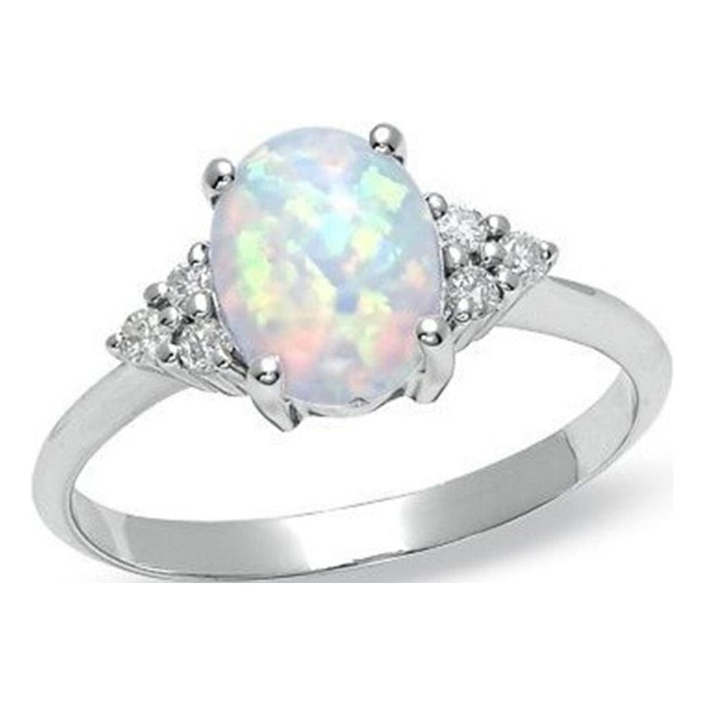 Women's Ring Oval White Fire Opal Ring
