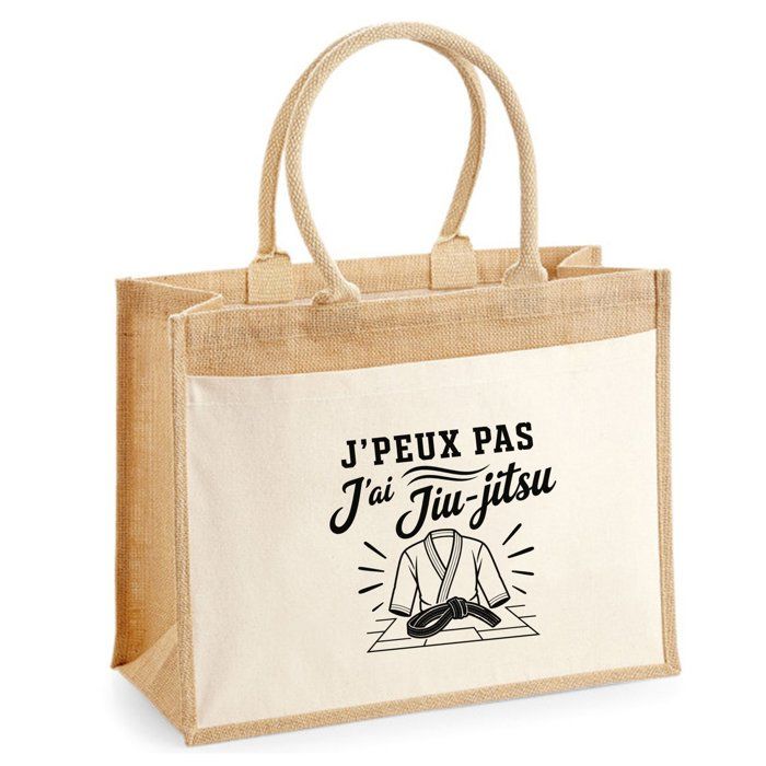Sac cabas jute - PLANETEE - J'peux pas minimaliste - Toile de jute et coton - 21 L (43×33×21 cm) - Anses 65 cm