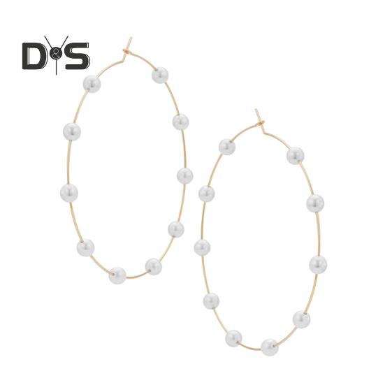 

1 пара женских больших серег-колец с искусственным жемчугом, круглые, в преувеличенном стиле, для выпускного вечера, для официальных случаев, серьги-кольца золотистый