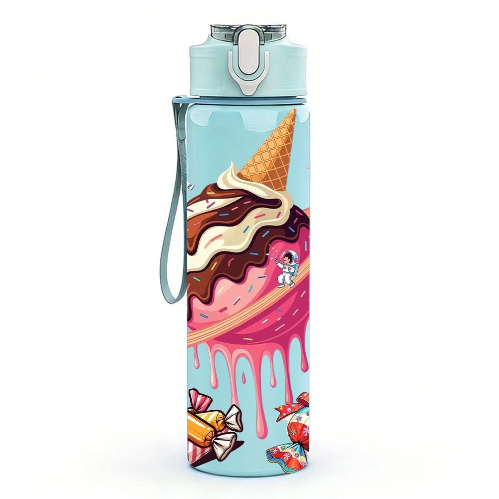 1PC Ice Cream Planet Space Art 750ml Color Plastic Sports Water Bottle Leakproof Flip Straw Lid Suitable for Sports Office Home Use