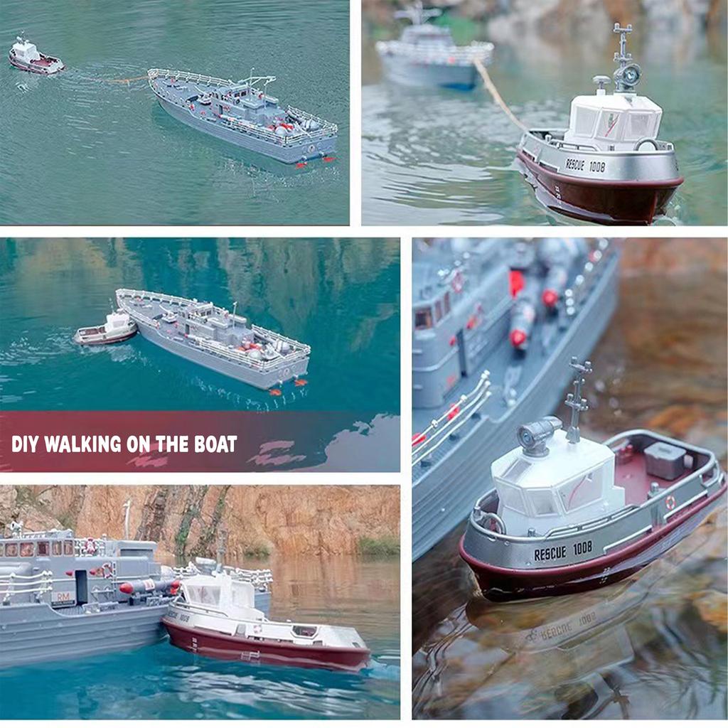 1/144 Scale RC Tugboat, 2.4GHz RC Electric Yacht Model With Lights, Remote Control For Pools Lakes