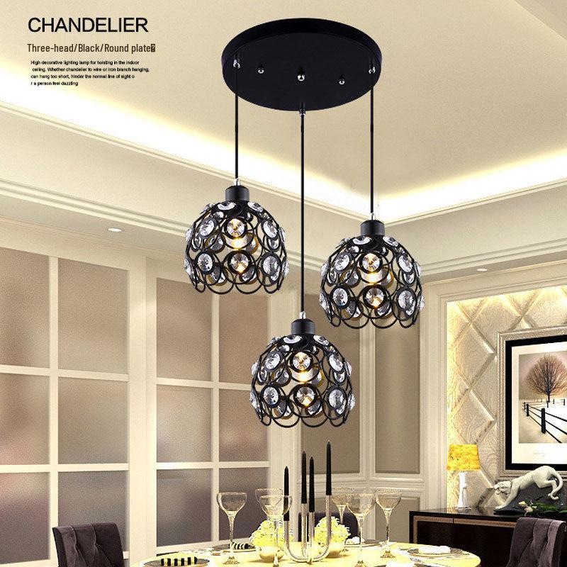 

Современная скандинавская светодиодная хрустальная люстра с тремя плафонами для дома или бара. 3-Head Black Gray White Long Base