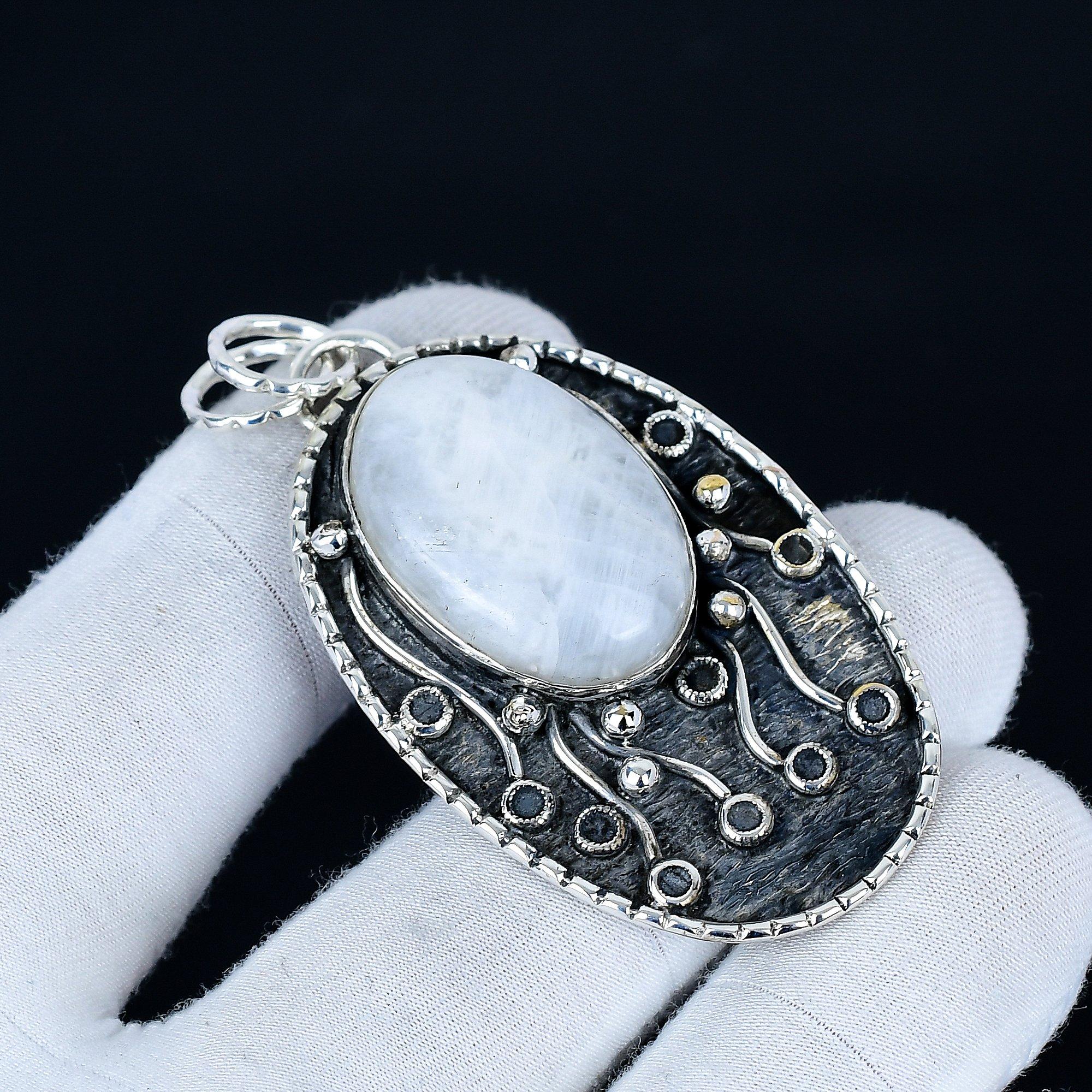 

Moonstone Pendant, 925 Sterling Silver Handmade Jewelry, Moonstone Silver Pendant, Party Wear Jewelry For Women s, Pendant Birthday Gift 6.5 Cm белый
