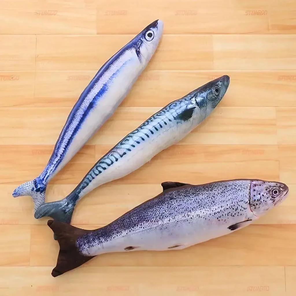 Interactive Catnip Plush Simulation Fish Chew Toys for Cats Soft 3D Fish Shape Catnip Filled Toys