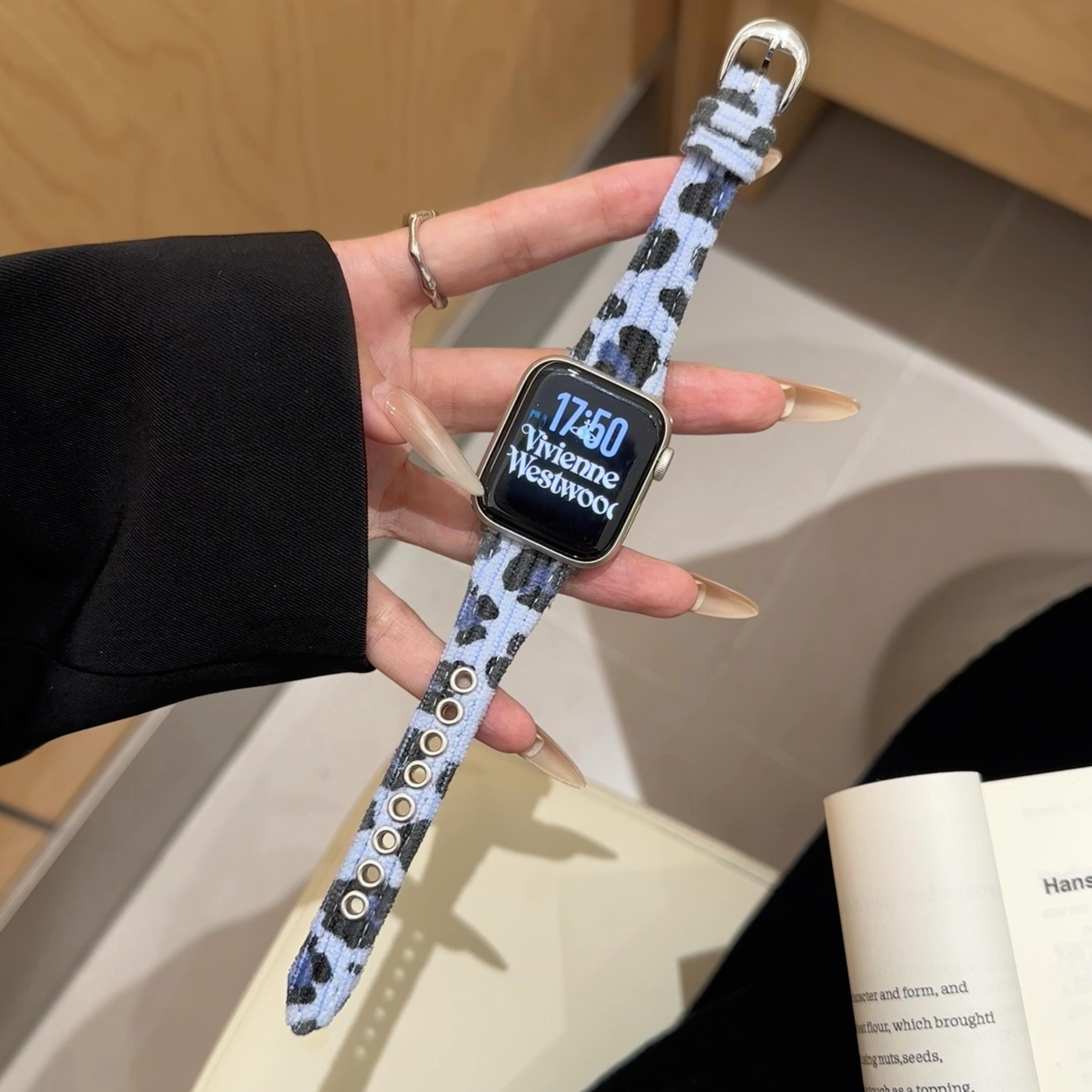 

Розкішний ремінець з леопардовим принтом для Apple Watch Band 46 мм 41 38 40 44 42 45 49 мм Жіночі браслети iWatch Series 11 10 9 8 7 6 5 SE Ultra 2/3 42mm 44mm 45mm 49mm синій