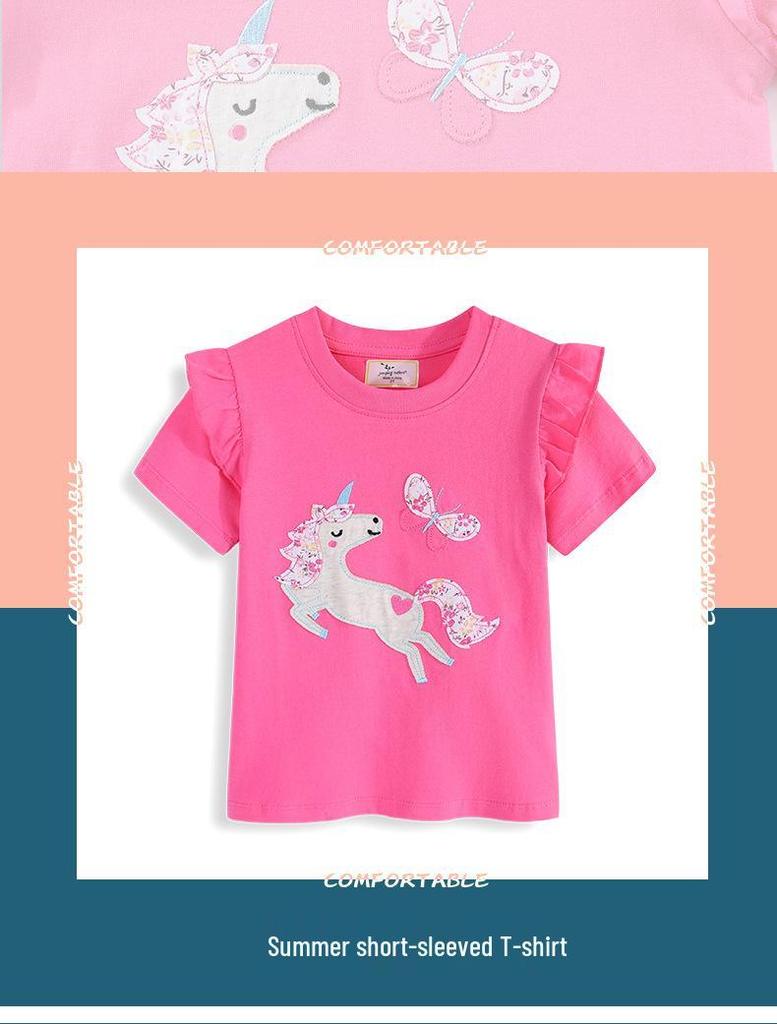 2026 Summer Girls' Short-Sleeved Embroidered T-Shirt