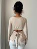 Women's Elegant Slim Fit Square Neck Autumn/Winter Top with Butterfly Knot