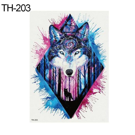 Unisex akwarela wilk głowy wodoodporna tymczasowa naklejka tatuaż Beauty Body Art