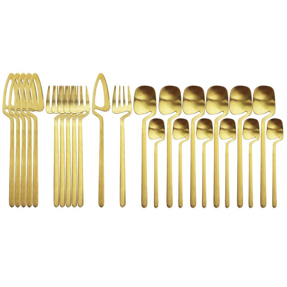 24-teiliges schwarzes Besteckset Messer Gabeln Löffel Geschirrset 18/10 Edelstahl Abendessen Geschirrset Home Kitchen Besteckset