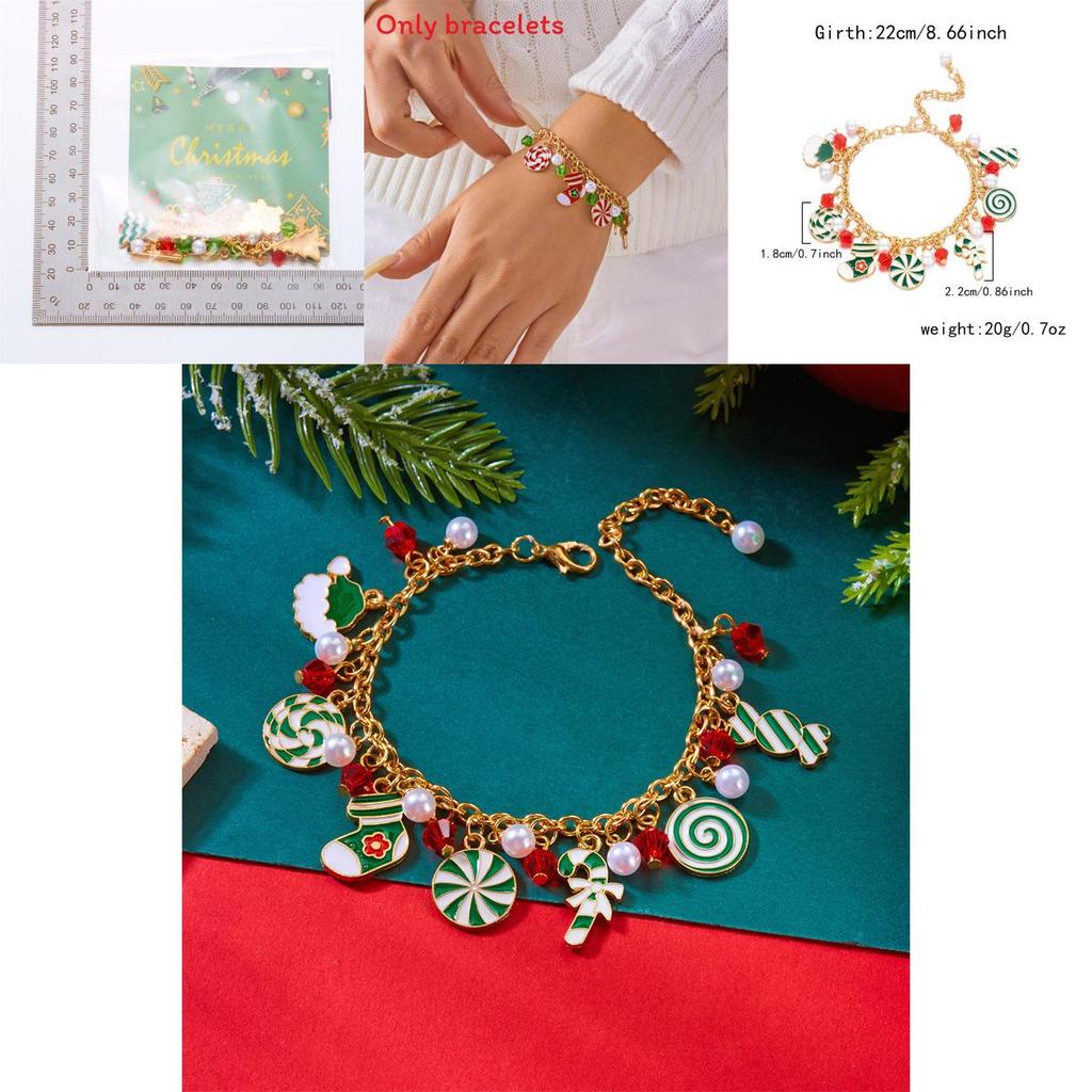 Christmas Santa Pendant Bracelets With Multicolor Candy Charms For Holiday Gift