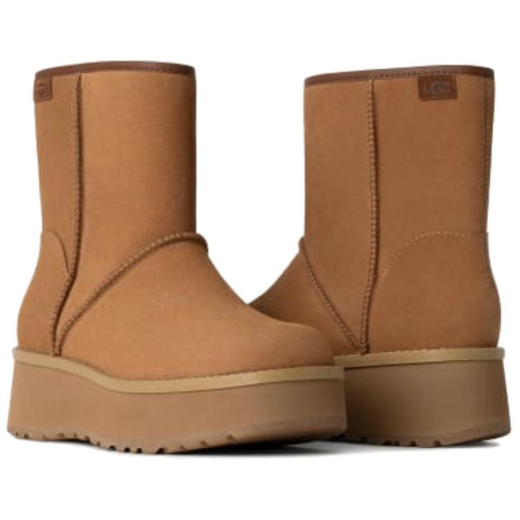 UGG Cityfunc Suede Warm Comfortable Versatile Short Snow Boots Women Boots Brown 1158196-CHE