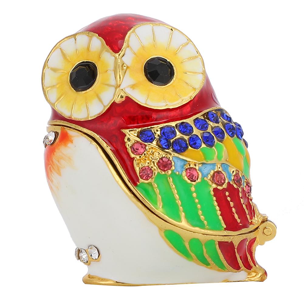 Owl Jewelry Box Alloy Metal Crafts Storage Enameled Painted Ornaments Home Decoration