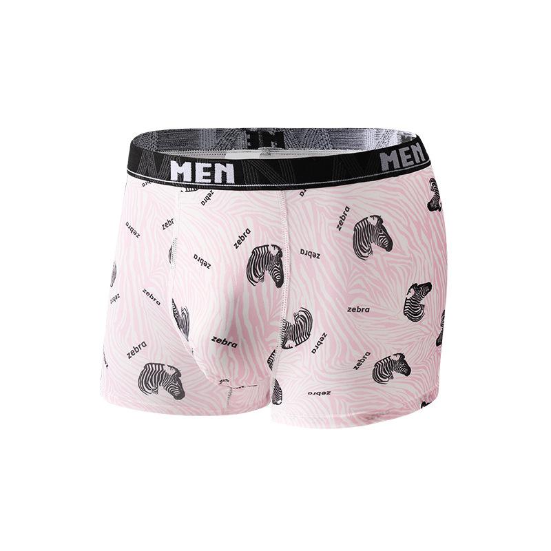 Men's Spring and Summer Trend Printed Ice Silk Antibacterial Breathable Sports Teenagers Mid-waist Boxer Briefs