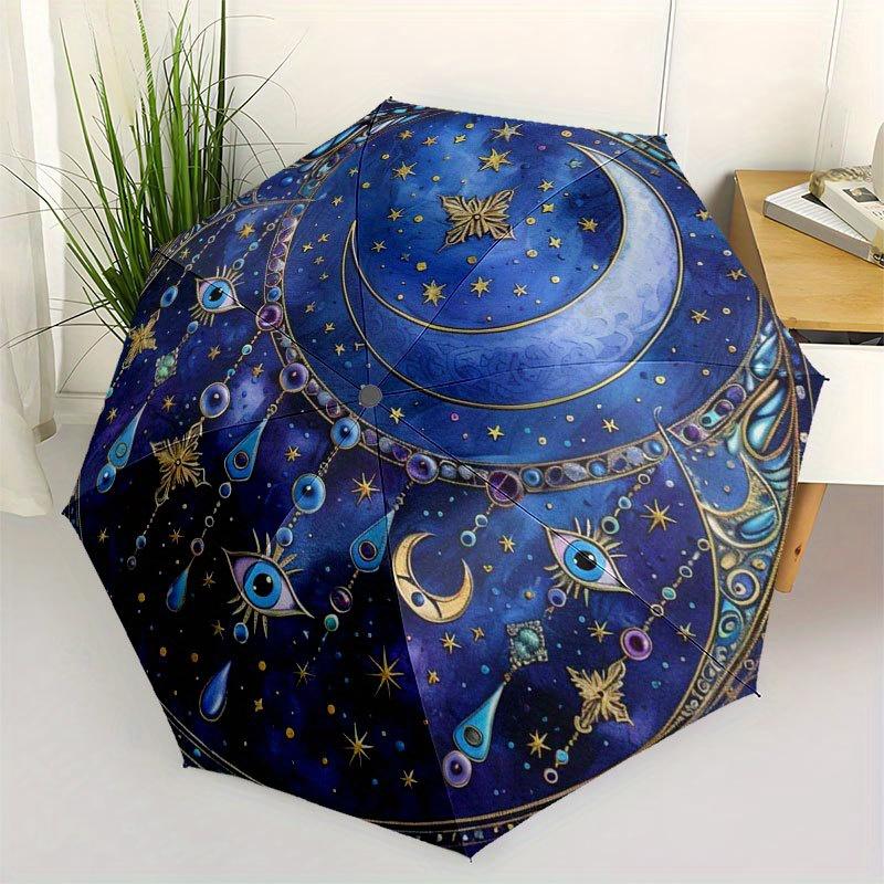 Enchanted Celestial Mandala Round Rug, Mystical Stars, Moons, and Eyes Decorative Throw Blanket for Bedding or Wall HangingUmbrella with Cute Design,