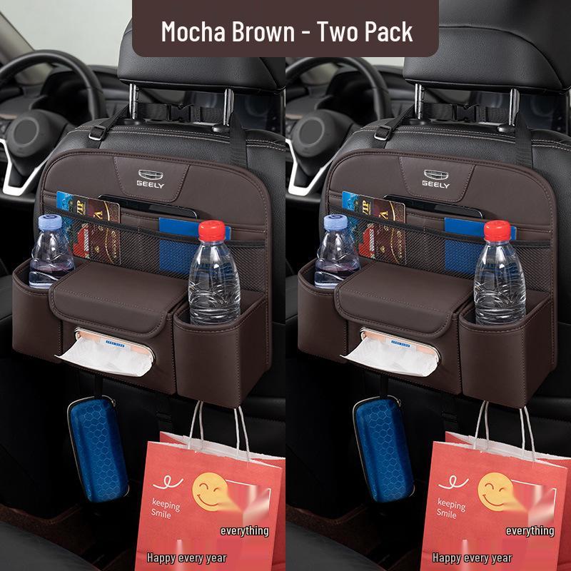 Car Storage Bags and Seat Back Cup Holders for Geely Xingyue, Binyue, Emgrand, Borui, and Geometry ICON Models.