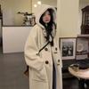 Horn Button Women's Lamb Wool Long Coat - College Style, Warm & Slim, Hooded, for Autumn/Winter 2023