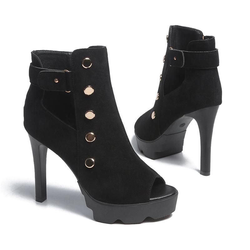 

Fish mouth large size women s shoes new wind flannel waterproof table thick heel high heels women 35 чёрный