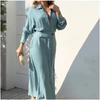Solid Color Dress Coat Long Sleeve Temperament Shirt Women's Clothing Autumn and Winter Lazy Wind Small Woman