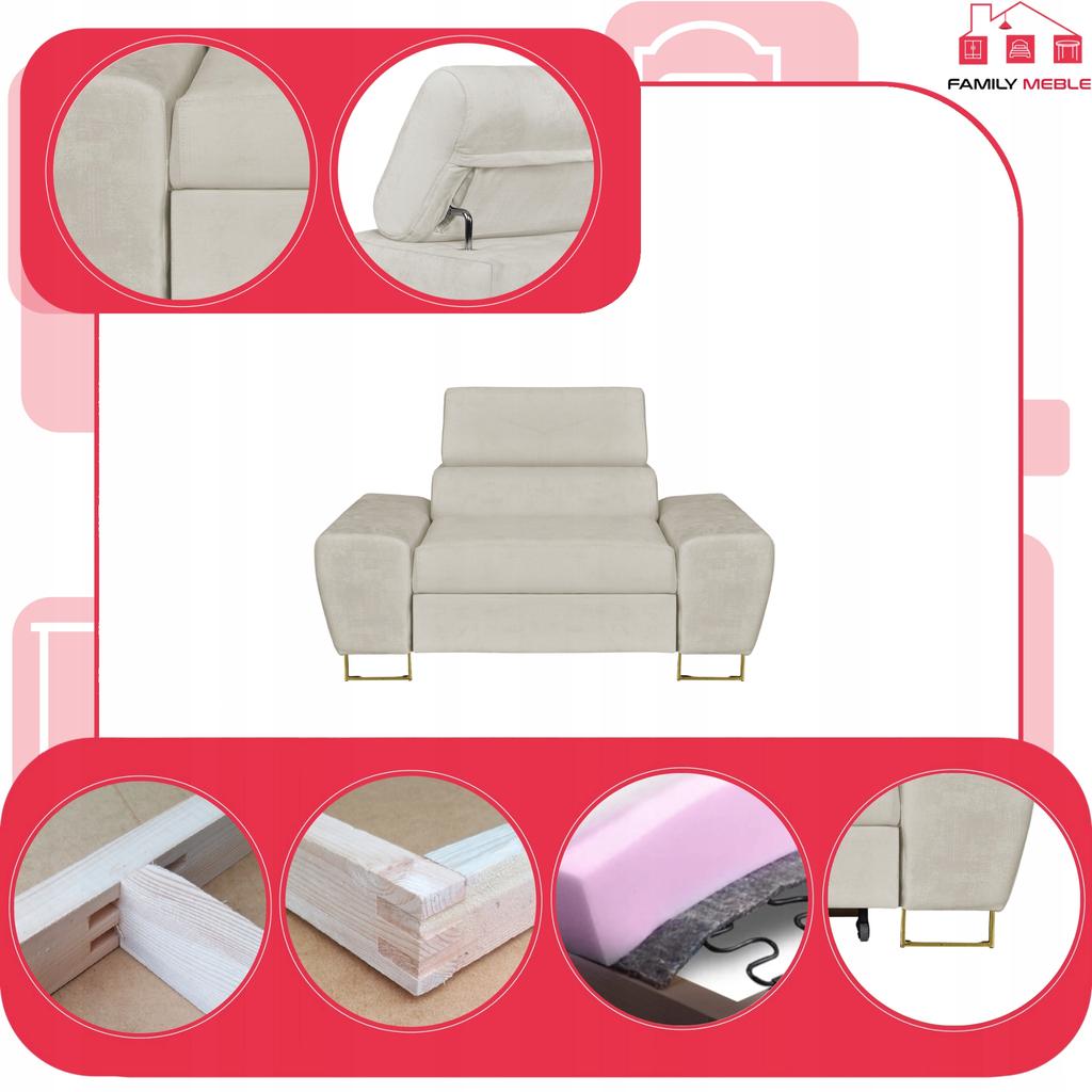 Bosso Lounge Chair Family Furniture Beige Velvet Recliner Headrest