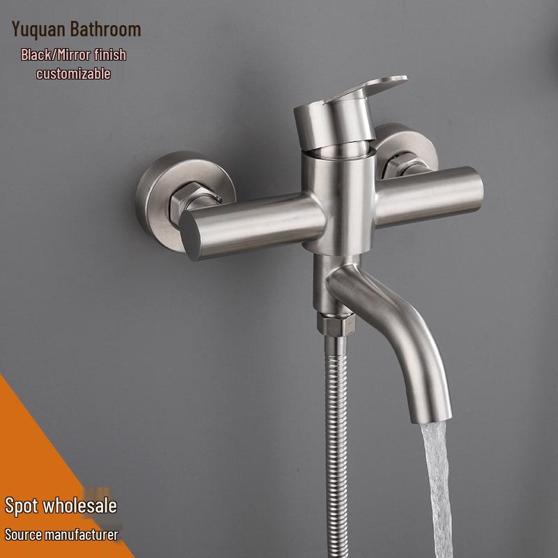 Brushed 304 Stainless Steel Gooseneck Mixer Faucet Set for Bathtub and Shower