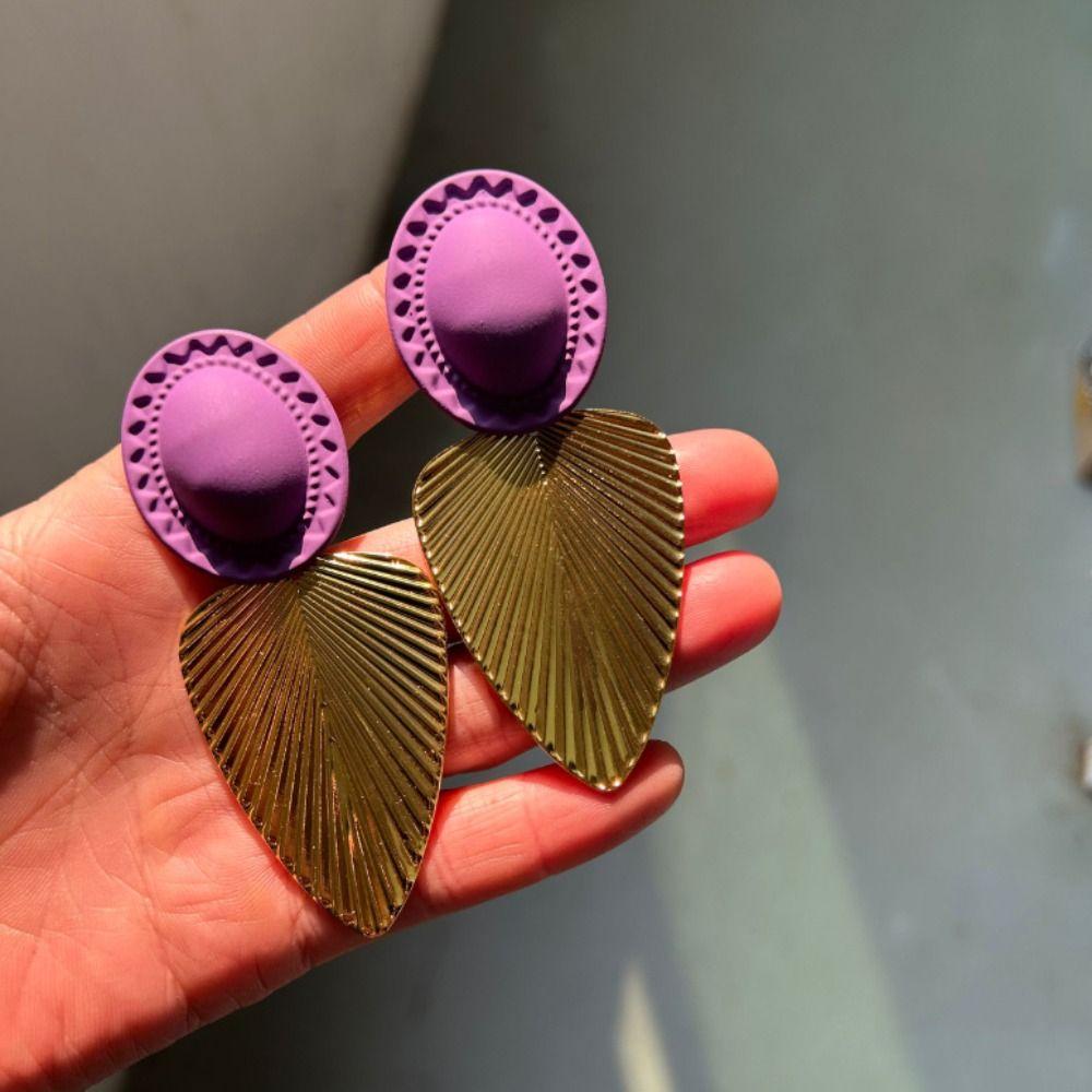 Chic Vintage Drop Earrings Color Blocking Exaggerated Earrings Leaf Pendant Earrings  Party