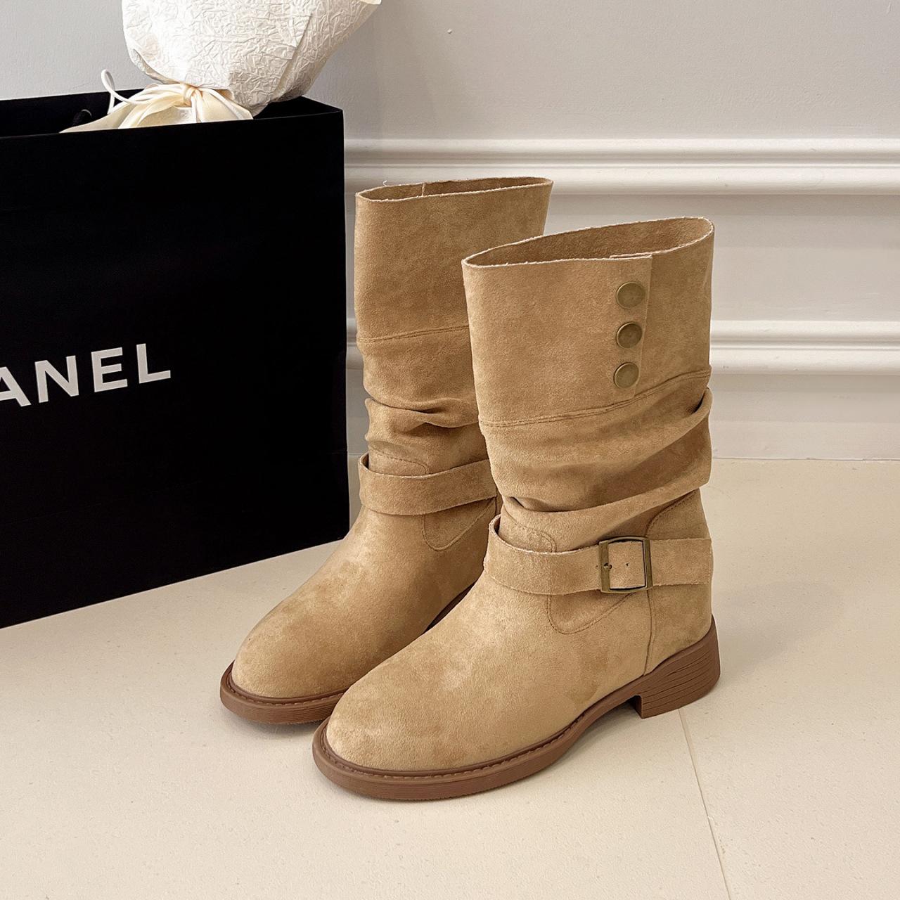 

Retro suede two-wear stacking boots, new Maillard versatile trend short boots, fashionable medium boots in autumn and winter 2025 35 хаки